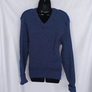 Citadel Vintage Ribbed 100% Virgin Wool V Neck Sweater with Patches, Size 42